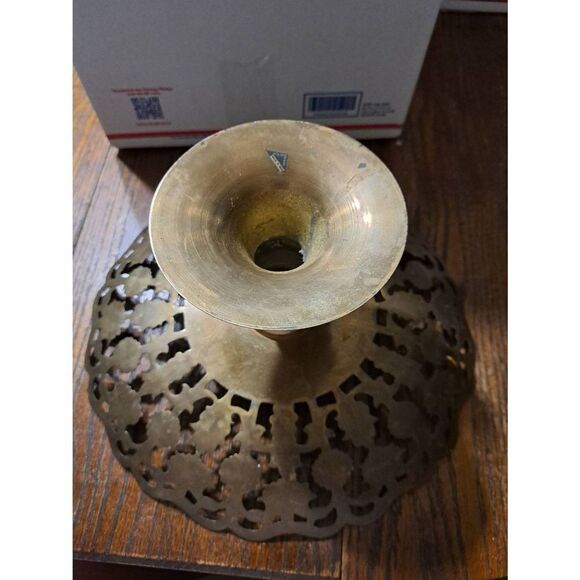 Vintage Handpainted Poppy Brass Pedestal Cake Plate Bowl Serving Piece Floral - Picture 6 of 6